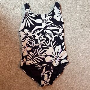 Athleta Kids Black and White Floral One-Piece Swimsuit